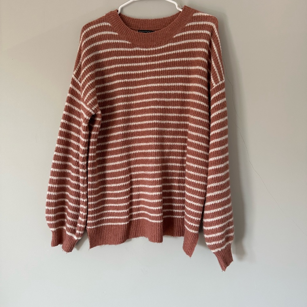 Staccato Brown and White Crew Neck Sweater Nautical Stripes